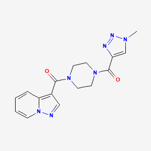 molecular formula C16H17N7O2 B2945249 (1-methyl-1H-1,2,3-triazol-4-yl)(4-(pyrazolo[1,5-a]pyridine-3-carbonyl)piperazin-1-yl)methanone CAS No. 1396565-15-3