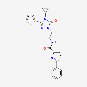 molecular formula C21H19N5O2S2 B2945255 N-(2-(4-cyclopropyl-5-oxo-3-(thiophen-2-yl)-4,5-dihydro-1H-1,2,4-triazol-1-yl)ethyl)-2-phenylthiazole-4-carboxamide CAS No. 1448132-63-5