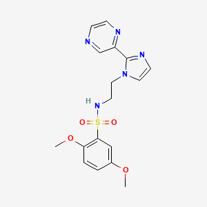 molecular formula C17H19N5O4S B2945258 2,5-dimethoxy-N-(2-(2-(pyrazin-2-yl)-1H-imidazol-1-yl)ethyl)benzenesulfonamide CAS No. 2034451-32-4