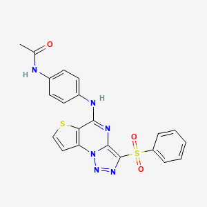 molecular formula C21H16N6O3S2 B2945276 N-(4-{[3-(phenylsulfonyl)thieno[2,3-e][1,2,3]triazolo[1,5-a]pyrimidin-5-yl]amino}phenyl)acetamide CAS No. 892731-53-2