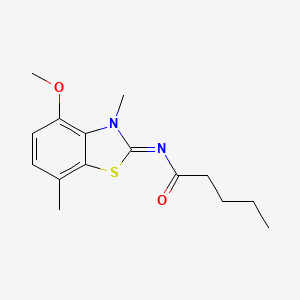 molecular formula C15H20N2O2S B2945277 N-(4-methoxy-3,7-dimethyl-1,3-benzothiazol-2-ylidene)pentanamide CAS No. 868370-29-0