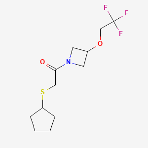 molecular formula C12H18F3NO2S B2945313 2-(Cyclopentylthio)-1-(3-(2,2,2-trifluoroethoxy)azetidin-1-yl)ethanone CAS No. 2034590-30-0