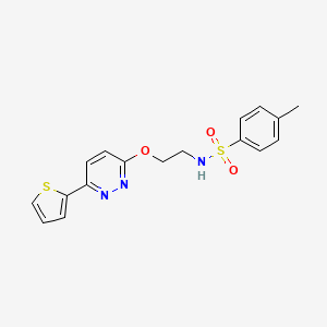 molecular formula C17H17N3O3S2 B2945337 4-methyl-N-(2-((6-(thiophen-2-yl)pyridazin-3-yl)oxy)ethyl)benzenesulfonamide CAS No. 920361-89-3