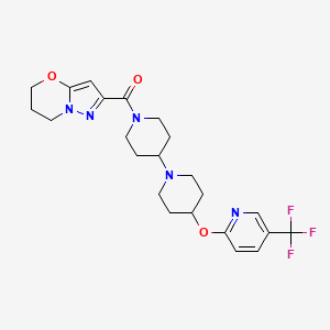 molecular formula C23H28F3N5O3 B2945340 (6,7-dihydro-5H-pyrazolo[5,1-b][1,3]oxazin-2-yl)(4-((5-(trifluoromethyl)pyridin-2-yl)oxy)-[1,4'-bipiperidin]-1'-yl)methanone CAS No. 2034494-96-5