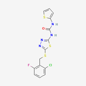 molecular formula C14H10ClFN4OS3 B2945345 1-(5-((2-Chloro-6-fluorobenzyl)thio)-1,3,4-thiadiazol-2-yl)-3-(thiophen-2-yl)urea CAS No. 922843-05-8