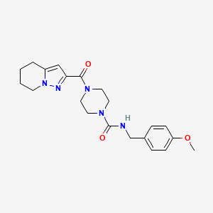 molecular formula C21H27N5O3 B2945346 N-(4-methoxybenzyl)-4-(4,5,6,7-tetrahydropyrazolo[1,5-a]pyridine-2-carbonyl)piperazine-1-carboxamide CAS No. 2034591-97-2