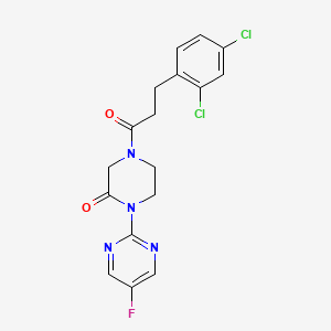 molecular formula C17H15Cl2FN4O2 B2945403 4-(3-(2,4-Dichlorophenyl)propanoyl)-1-(5-fluoropyrimidin-2-yl)piperazin-2-one CAS No. 2320415-91-4