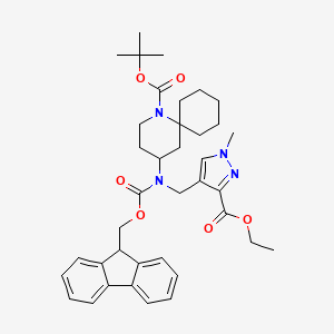 molecular formula C38H48N4O6 B2945409 Tert-butyl 4-[(3-ethoxycarbonyl-1-methylpyrazol-4-yl)methyl-(9H-fluoren-9-ylmethoxycarbonyl)amino]-1-azaspiro[5.5]undecane-1-carboxylate CAS No. 2155856-58-7