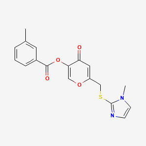 molecular formula C18H16N2O4S B2945436 6-(((1-甲基-1H-咪唑-2-基)硫代)甲基)-4-氧代-4H-吡喃-3-基 3-甲基苯甲酸酯 CAS No. 896307-03-2