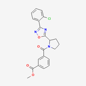molecular formula C21H18ClN3O4 B2945438 Methyl 3-({2-[3-(2-chlorophenyl)-1,2,4-oxadiazol-5-yl]pyrrolidin-1-yl}carbonyl)benzoate CAS No. 1795395-97-9