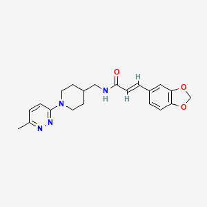 molecular formula C21H24N4O3 B2945452 (E)-3-(苯并[d][1,3]二氧杂环-5-基)-N-((1-(6-甲基吡啶并哒嗪-3-基)哌啶-4-基)甲基)丙烯酰胺 CAS No. 1798409-12-7