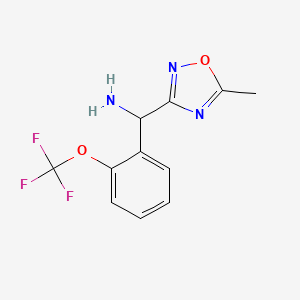 molecular formula C11H10F3N3O2 B2945456 {(5-Methyl-1,2,4-oxadiazol-3-yl)[2-(trifluoromethoxy)phenyl]methyl}amine CAS No. 1153759-38-6