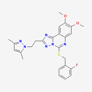 2-(2-(3,5-dimethyl-1H-pyrazol-1-yl)ethyl)-5-((2-fluorobenzyl)thio)-8,9-dimethoxy-[1,2,4]triazolo[1,5-c]quinazoline