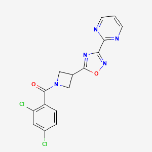 molecular formula C16H11Cl2N5O2 B2945492 (2,4-Dichlorophenyl)(3-(3-(pyrimidin-2-yl)-1,2,4-oxadiazol-5-yl)azetidin-1-yl)methanone CAS No. 1325701-57-2