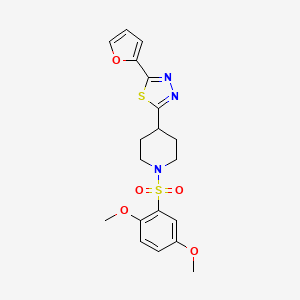 molecular formula C19H21N3O5S2 B2945522 2-(1-((2,5-二甲氧基苯基)磺酰基)哌啶-4-基)-5-(呋喃-2-基)-1,3,4-噻二唑 CAS No. 1105209-29-7