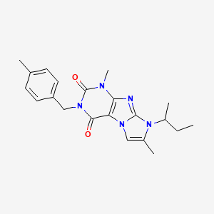 molecular formula C21H25N5O2 B2945540 1,7-二甲基-3-[(4-甲基苯基)甲基]-8-(甲基丙基)-1,3,5-三氢-4-咪唑并[1,2-h]嘌呤-2,4-二酮 CAS No. 919041-49-9