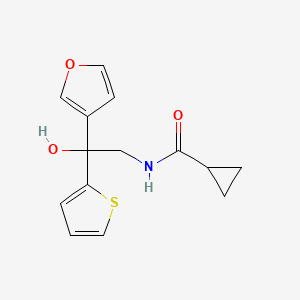 molecular formula C14H15NO3S B2945570 N-(2-(呋喃-3-基)-2-羟基-2-(噻吩-2-基)乙基)环丙烷甲酰胺 CAS No. 2034238-23-6