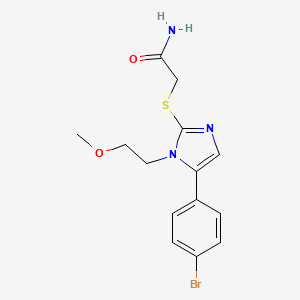 molecular formula C14H16BrN3O2S B2945580 2-((5-(4-bromophenyl)-1-(2-methoxyethyl)-1H-imidazol-2-yl)thio)acetamide CAS No. 1207023-81-1