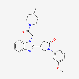 molecular formula C26H30N4O3 B2945638 1-(3-methoxyphenyl)-4-(1-(2-(4-methylpiperidin-1-yl)-2-oxoethyl)-1H-benzo[d]imidazol-2-yl)pyrrolidin-2-one CAS No. 942862-61-5