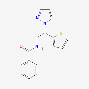 molecular formula C16H15N3OS B2945644 N-(2-(1H-pyrazol-1-yl)-2-(thiophen-2-yl)ethyl)benzamide CAS No. 2034343-67-2