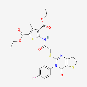 molecular formula C25H24FN3O6S3 B2945654 5-(2-((3-(4-氟苯基)-4-氧代-3,4,6,7-四氢噻吩并[3,2-d]嘧啶-2-基)硫代)乙酰氨基)-3-甲基噻吩-2,4-二甲酸二乙酯 CAS No. 850915-80-9
