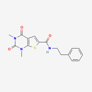 molecular formula C17H17N3O3S B2945690 1,3-dimethyl-2,4-dioxo-N-phenethyl-1,2,3,4-tetrahydrothieno[2,3-d]pyrimidine-6-carboxamide CAS No. 946335-10-0