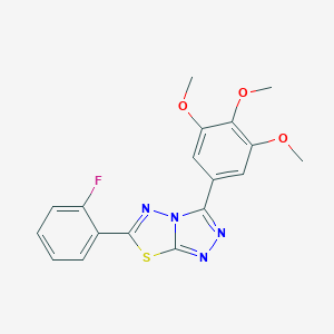 molecular formula C18H15FN4O3S B294571 6-(2-Fluorophenyl)-3-(3,4,5-trimethoxyphenyl)[1,2,4]triazolo[3,4-b][1,3,4]thiadiazole 