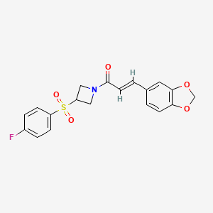 (E)-3-(benzo[d][1,3]dioxol-5-yl)-1-(3-((4-fluorophenyl)sulfonyl)azetidin-1-yl)prop-2-en-1-one