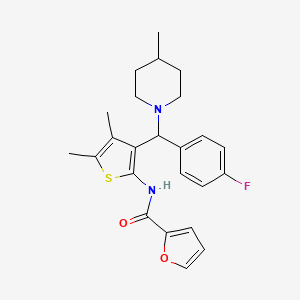 molecular formula C24H27FN2O2S B2945720 N-{3-[(4-Fluorophenyl)(4-methylpiperidin-1-YL)methyl]-4,5-dimethylthiophen-2-YL}furan-2-carboxamide CAS No. 622802-51-1