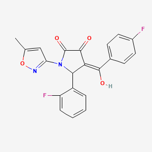 molecular formula C21H14F2N2O4 B2945723 4-(4-fluorobenzoyl)-5-(2-fluorophenyl)-3-hydroxy-1-(5-methylisoxazol-3-yl)-1H-pyrrol-2(5H)-one CAS No. 618874-73-0