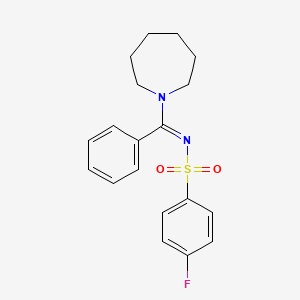 molecular formula C19H21FN2O2S B2945731 (E)-N-(azepan-1-yl(phenyl)methylene)-4-fluorobenzenesulfonamide CAS No. 716374-49-1