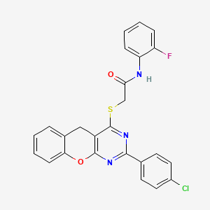 molecular formula C25H17ClFN3O2S B2945735 2-((2-(4-chlorophenyl)-5H-chromeno[2,3-d]pyrimidin-4-yl)thio)-N-(2-fluorophenyl)acetamide CAS No. 895641-64-2