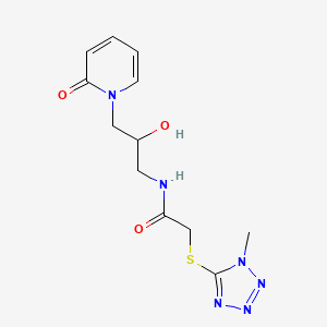 molecular formula C12H16N6O3S B2945736 N-(2-羟基-3-(2-氧代吡啶-1(2H)-基)丙基)-2-((1-甲基-1H-四唑-5-基)硫代)乙酰胺 CAS No. 1795210-19-3