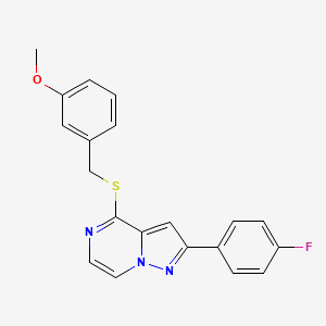 molecular formula C20H16FN3OS B2945739 2-(4-氟苯基)-4-[(3-甲氧基苄基)硫代]吡唑并[1,5-a]哒嗪 CAS No. 1105240-12-7