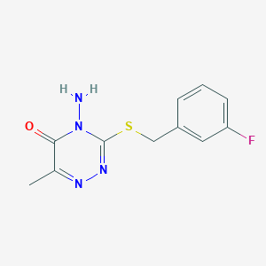 molecular formula C11H11FN4OS B2945751 4-Amino-3-[(3-fluorophenyl)methylsulfanyl]-6-methyl-1,2,4-triazin-5-one CAS No. 869067-93-6