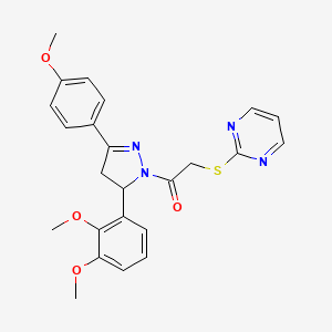 molecular formula C24H24N4O4S B2945754 1-(5-(2,3-dimethoxyphenyl)-3-(4-methoxyphenyl)-4,5-dihydro-1H-pyrazol-1-yl)-2-(pyrimidin-2-ylthio)ethanone CAS No. 403837-40-1