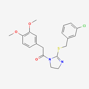 molecular formula C20H21ClN2O3S B2945757 1-[2-[(3-Chlorophenyl)methylsulfanyl]-4,5-dihydroimidazol-1-yl]-2-(3,4-dimethoxyphenyl)ethanone CAS No. 851808-29-2