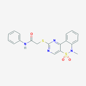 molecular formula C19H16N4O3S2 B2945761 2-[(6-methyl-5,5-dioxido-6H-pyrimido[5,4-c][2,1]benzothiazin-2-yl)thio]-N-phenylacetamide CAS No. 895101-73-2