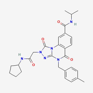 molecular formula C28H32N6O4 B2945766 2-(2-(cyclopentylamino)-2-oxoethyl)-N-isopropyl-4-(4-methylbenzyl)-1,5-dioxo-1,2,4,5-tetrahydro-[1,2,4]triazolo[4,3-a]quinazoline-8-carboxamide CAS No. 1223851-53-3