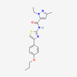 molecular formula C19H22N4O2S B2945800 1-ethyl-3-methyl-N-(4-(4-propoxyphenyl)thiazol-2-yl)-1H-pyrazole-5-carboxamide CAS No. 1172014-50-4