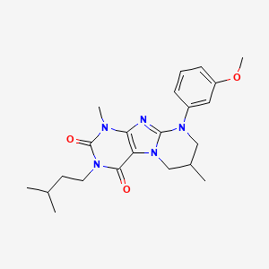 molecular formula C22H29N5O3 B2945812 9-(3-甲氧基苯基)-1,7-二甲基-3-(3-甲基丁基)-7,8-二氢-6H-嘌呤[7,8-a]嘧啶-2,4-二酮 CAS No. 848673-68-7