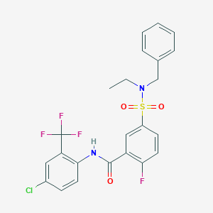 molecular formula C23H19ClF4N2O3S B2945827 5-[benzyl(ethyl)sulfamoyl]-N-[4-chloro-2-(trifluoromethyl)phenyl]-2-fluorobenzamide CAS No. 451479-70-2