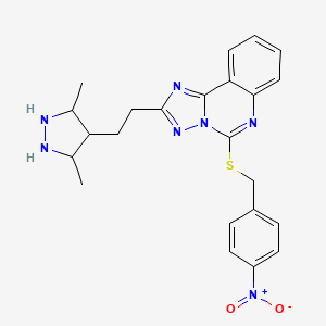 molecular formula C23H21N7O2S B2945849 3,5-dimethyl-4-[2-(5-{[(4-nitrophenyl)methyl]sulfanyl}-[1,2,4]triazolo[1,5-c]quinazolin-2-yl)ethyl]-1H-pyrazole CAS No. 896699-34-6