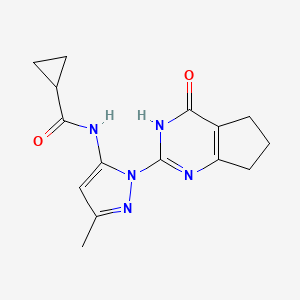molecular formula C15H17N5O2 B2945895 N-(3-甲基-1-(4-氧代-4,5,6,7-四氢-3H-环戊[d]嘧啶-2-基)-1H-吡唑-5-基)环丙烷甲酰胺 CAS No. 1003799-23-2