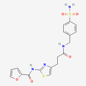 molecular formula C18H18N4O5S2 B2945900 N-(4-(3-oxo-3-((4-sulfamoylbenzyl)amino)propyl)thiazol-2-yl)furan-2-carboxamide CAS No. 1021227-24-6