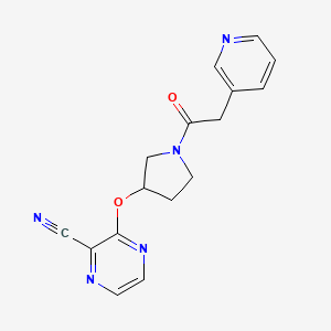 molecular formula C16H15N5O2 B2945901 3-((1-(2-(Pyridin-3-yl)acetyl)pyrrolidin-3-yl)oxy)pyrazine-2-carbonitrile CAS No. 2034450-36-5