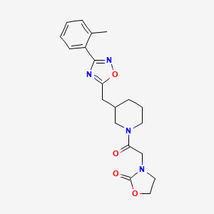 molecular formula C20H24N4O4 B2945917 3-(2-Oxo-2-(3-((3-(o-tolyl)-1,2,4-oxadiazol-5-yl)methyl)piperidin-1-yl)ethyl)oxazolidin-2-one CAS No. 1706307-53-0