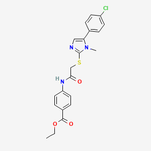 molecular formula C21H20ClN3O3S B2945926 ethyl 4-(2-((5-(4-chlorophenyl)-1-methyl-1H-imidazol-2-yl)thio)acetamido)benzoate CAS No. 932515-03-2