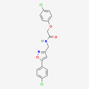 molecular formula C18H14Cl2N2O3 B2945936 2-(4-氯苯氧基)-N-((5-(4-氯苯基)异恶唑-3-基)甲基)乙酰胺 CAS No. 946344-78-1
