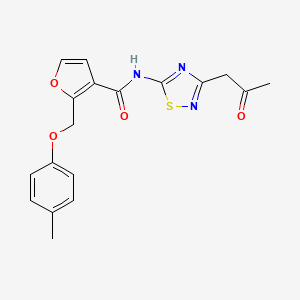 molecular formula C18H17N3O4S B2945950 2-[(4-methylphenoxy)methyl]-N-[3-(2-oxopropyl)-1,2,4-thiadiazol-5-yl]furan-3-carboxamide CAS No. 878716-25-7